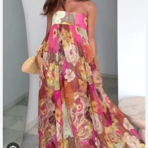 Zara Strapless Floral Dress - Pink and Brown brand new with tag